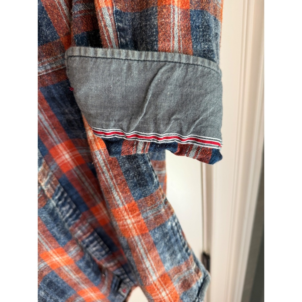 Flag & Anthem Desert Son Men's Plaid Button-Down Shirt-Blue & Orange-Size Medium - Picture 4 of 7